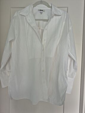 Madewell NWT Oversized Tuxedo White Button-Down Pintuck Front Shirt Size Small